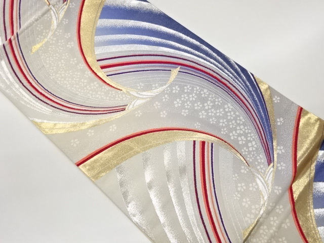 JAPANESE FUKURO OBI / WOVEN ABSTRACT WAVY STRIPE